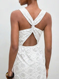 Casual Mid-Length Dress with Hollow Embroidery and Twist Back for Vacation Outfits
