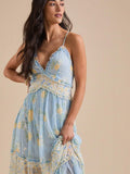 Aqua boho maxi dress with colorful floral print