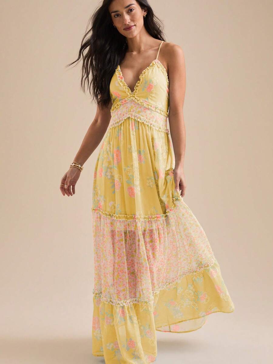 Pale blue tiered maxi dress with adjustable shoulder straps
