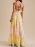 Colorful floral print maxi dress with ruffle edging