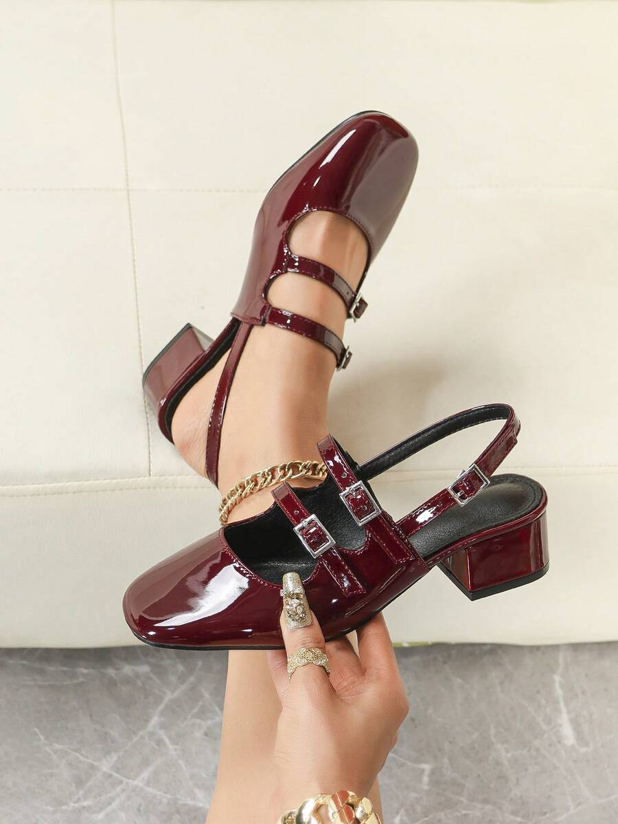 patent slingback Mary Jane pumps image 16 showing visible heel, toe, strap, color, and material details