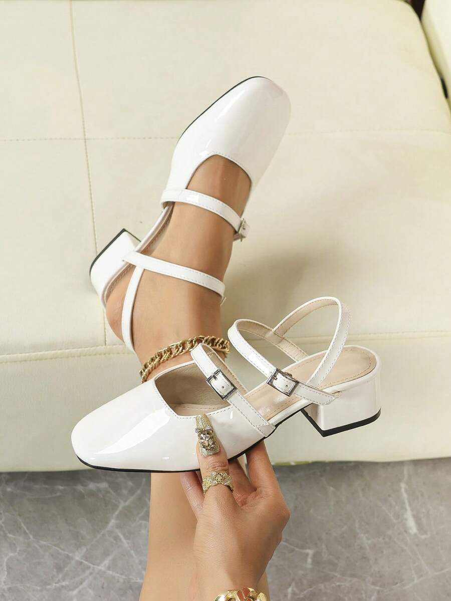 patent slingback Mary Jane pumps image 7 showing visible heel, strap, toe, color, and material details