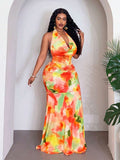 Back view of elegant floral print maxi dress - perfect for summer vacations, beach days, and romantic outings with maxi dress silhouette, summer styling for summer casual wear