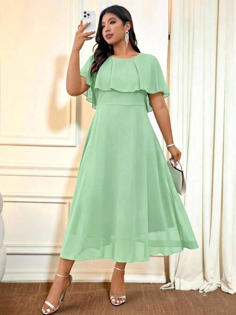 Elegant Plus Size Chiffon Dress for Women - Round Neck Loose Solid Col – CANARY HOUZE