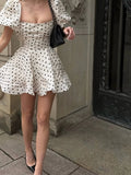 White square neck polka dot skater dress front view