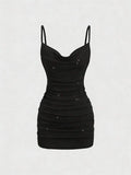 Multicolor bodycon mini dress with ruched stretch fabric and slim fit