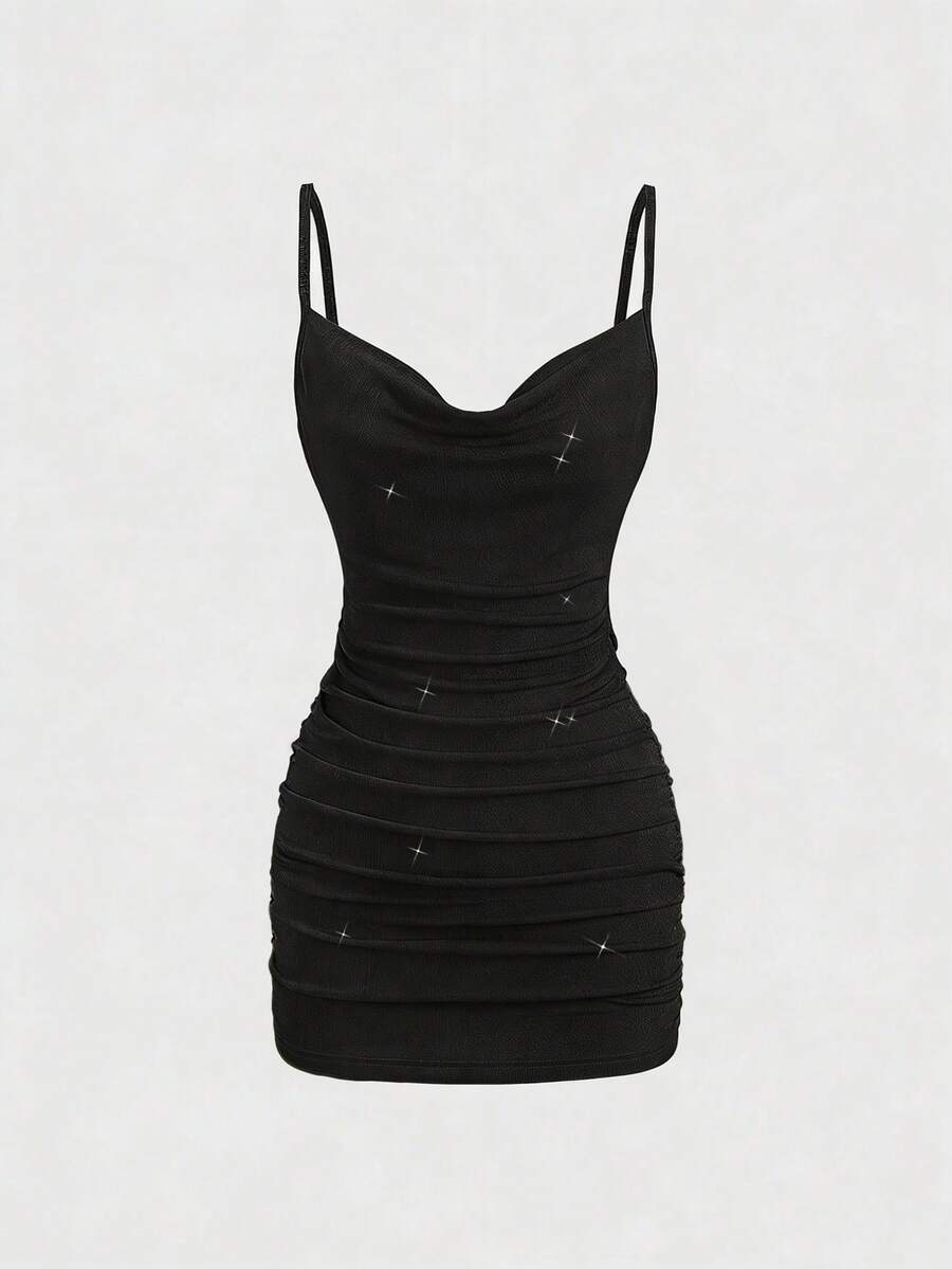 Multicolor bodycon mini dress with ruched stretch fabric and slim fit