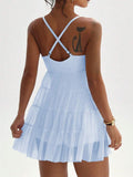 adjustable spaghetti strap mesh ruffle mini sports dress with built in pocket shorts image 8