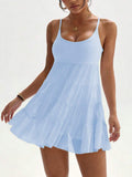 adjustable spaghetti strap mesh ruffle mini sports dress with built in pocket shorts image 9