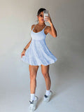 adjustable spaghetti strap mesh ruffle mini sports dress with built in pocket shorts image 10