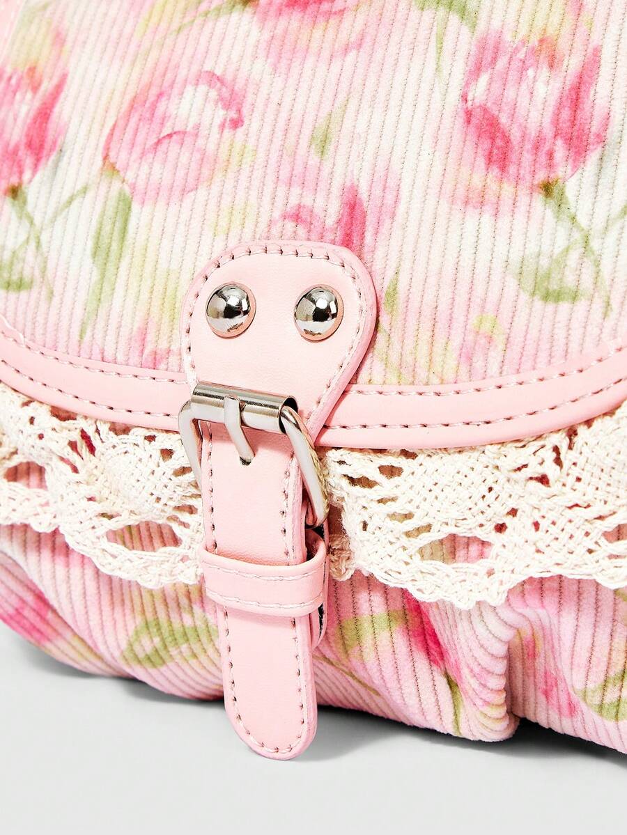 Back view of rusty rose floral shoulder bag with adjustable strap
