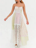 Green floral maxi dress with lace-trim sweetheart neckline