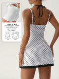 polka dot cami sports mini dress and matching shorts set with adjustable straps and side pocket image 11