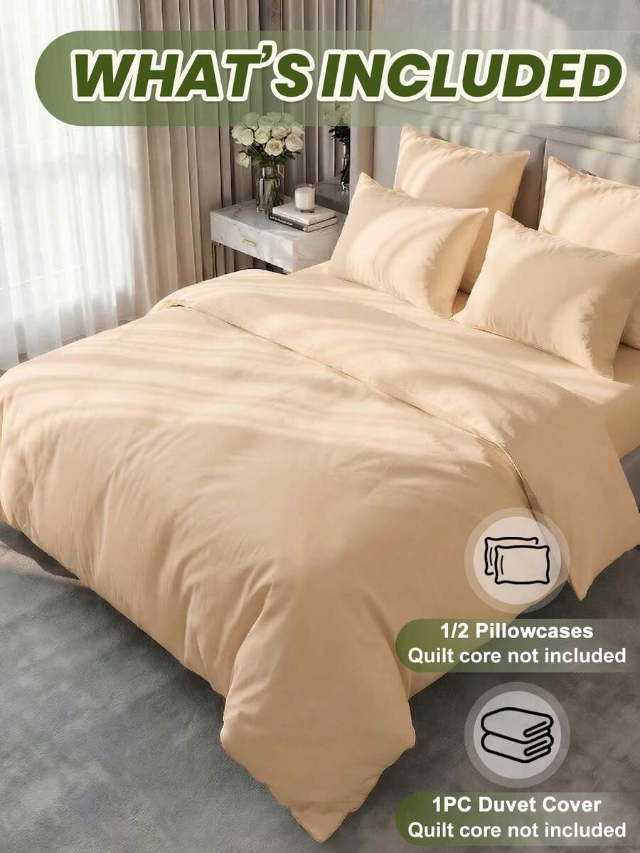 Wrap yourself in luxury with this solid color bedding set, designed for everyday comfort and special occasions alike. Featuring a pre-washed microfiber duvet cover paired with soft polyester pillowcases, this minimalist set delivers a clean, sophisticated look that complements any bedroom décor. The skin-friendly materials provide gentle comfort throughout all seasons, while the durable construction withstands regular washing. 