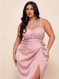 Detail view of Elegant Plus Size Black Mesh Slit Hem Midi Dress for Vacations and Celebrations for plus size dress styling