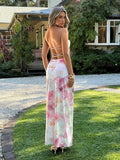 Brown polka dot maxi dress detail view