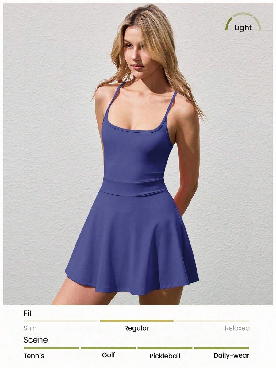 periwinkle crisscross back tennis mini dress with built in pocket shorts image 1