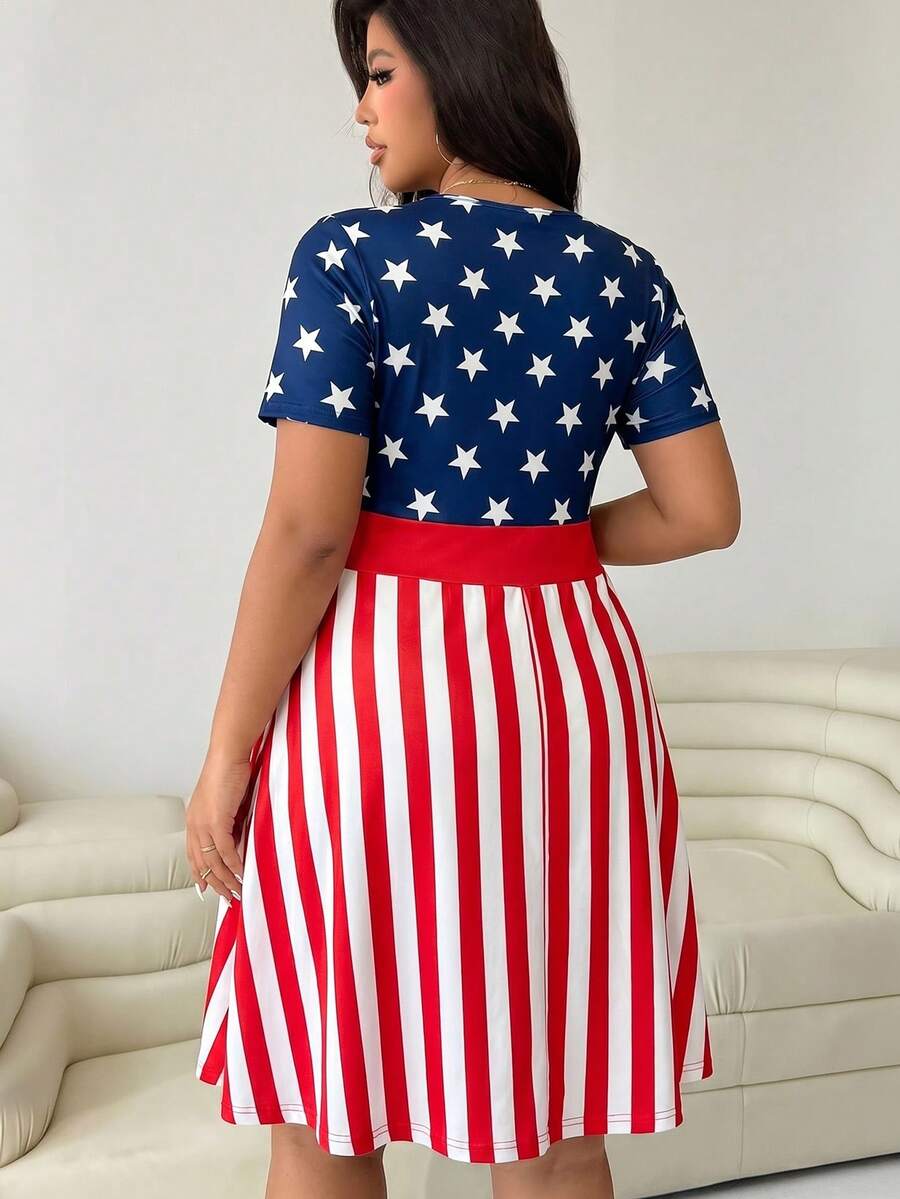 Plus size surplice V neck fit and flare summer dress variant image 2
