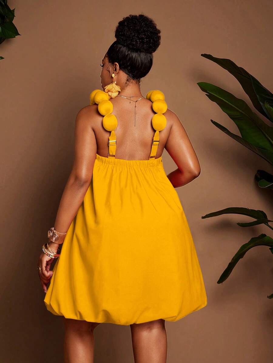 Image 12 - model view of Chic Plus Size Floral Puff Shoulder Peplum Dress for Effortless Elegance