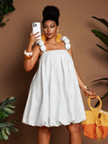 Image 7 - color option of Chic Plus Size Floral Puff Shoulder Peplum Dress for Effortless Elegance
