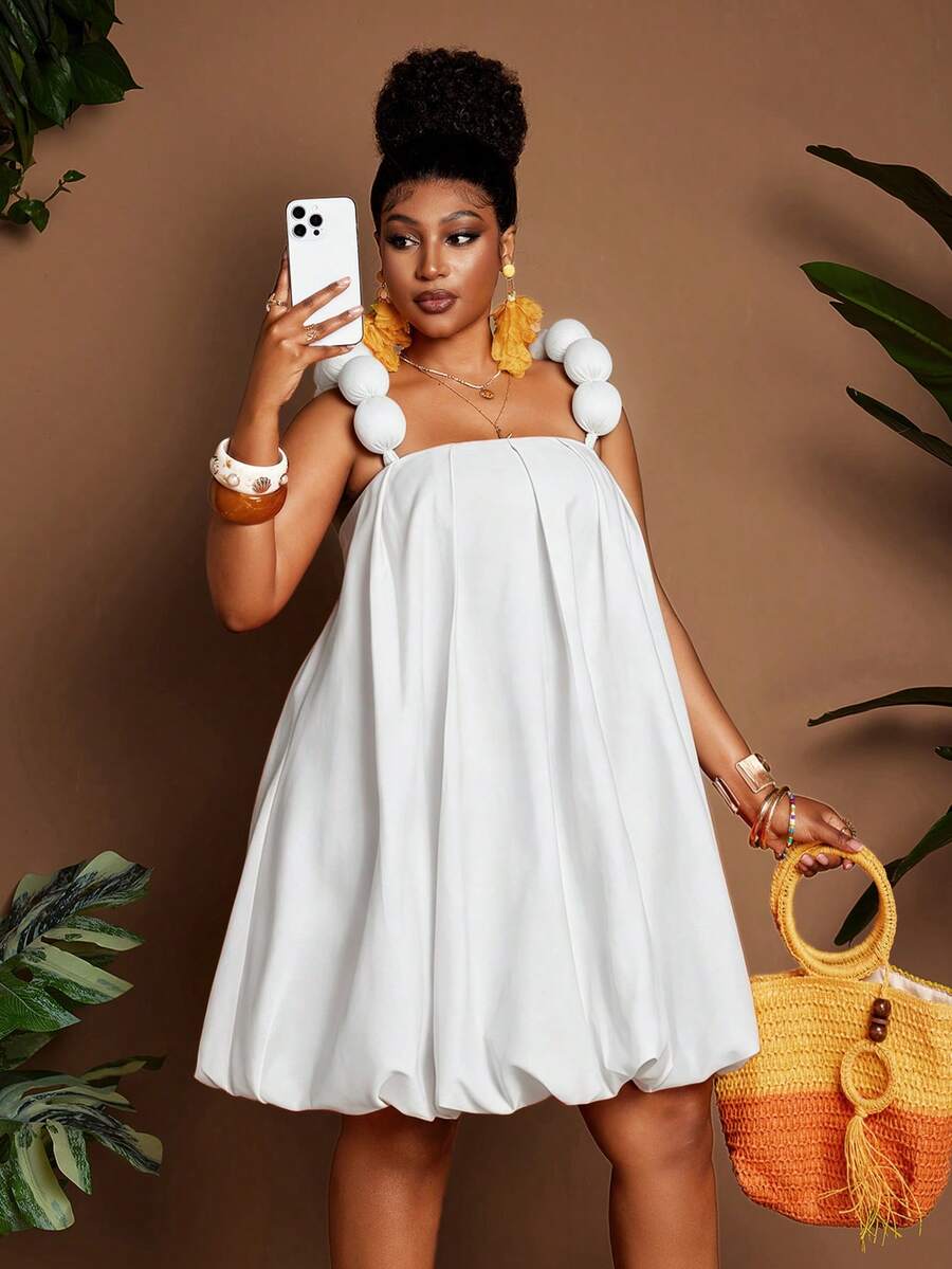 Image 7 - color option of Chic Plus Size Floral Puff Shoulder Peplum Dress for Effortless Elegance
