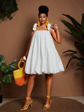Image 8 - hem detail of Chic Plus Size Floral Puff Shoulder Peplum Dress for Effortless Elegance