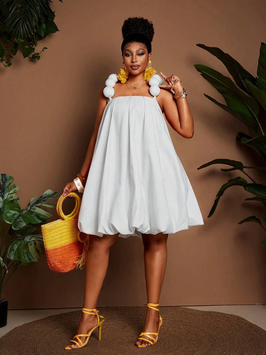 Image 8 - hem detail of Chic Plus Size Floral Puff Shoulder Peplum Dress for Effortless Elegance