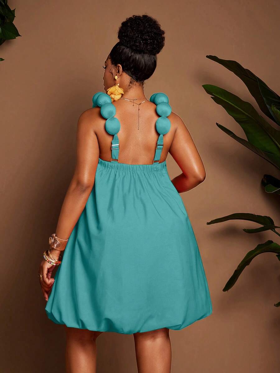 Image 3 - back view of Chic Plus Size Floral Puff Shoulder Peplum Dress for Effortless Elegance