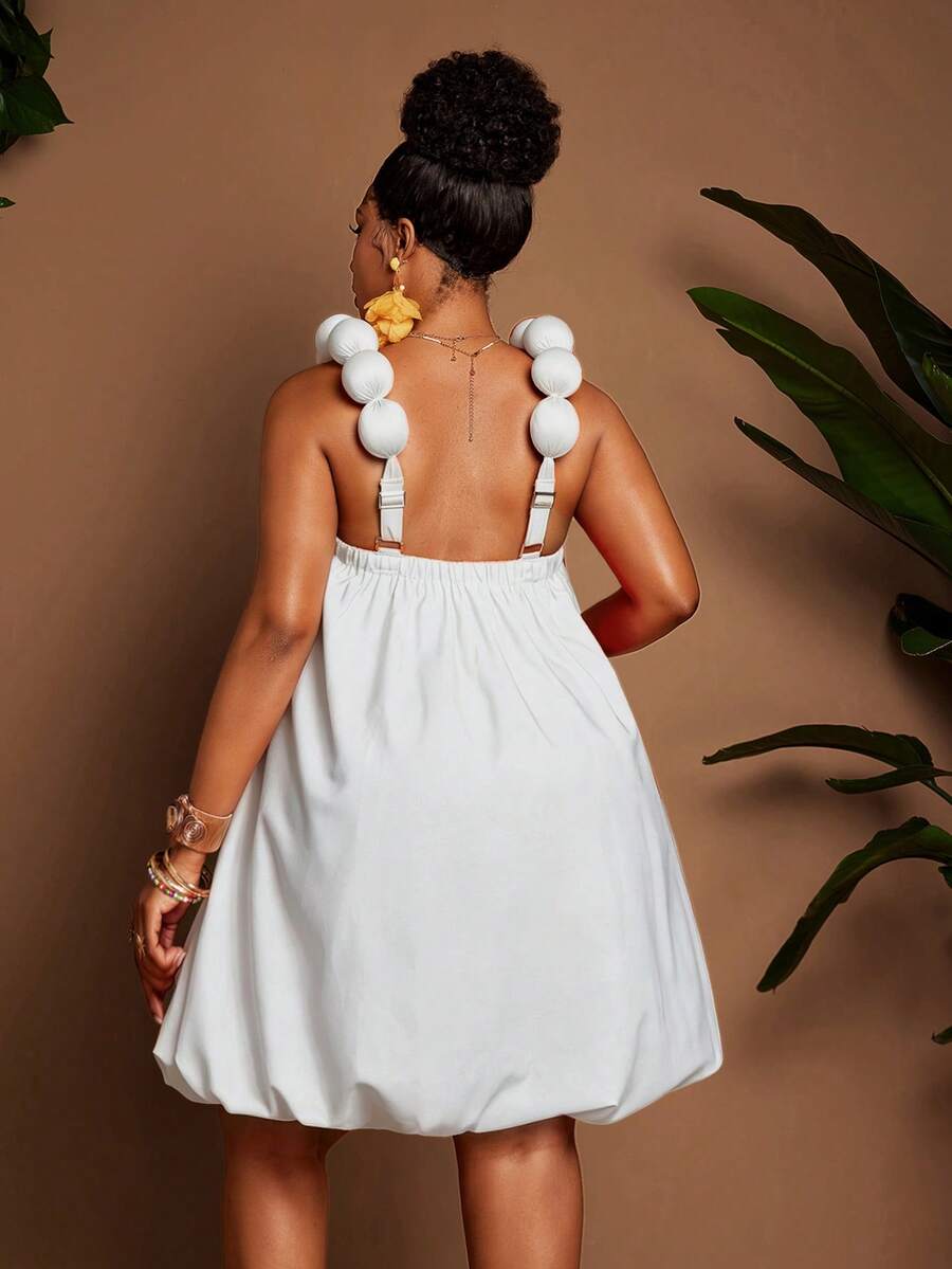 Image 9 - waist detail of Chic Plus Size Floral Puff Shoulder Peplum Dress for Effortless Elegance