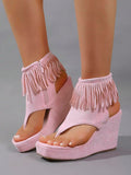Toe post view of Stylish Women's Thick Sole Wedge Sandals: Comfort Meets Versatility for colorful wedge sandal styling