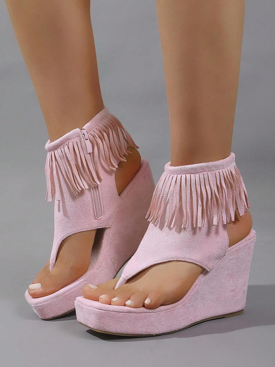 Toe post view of Stylish Women's Thick Sole Wedge Sandals: Comfort Meets Versatility for colorful wedge sandal styling