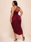 Color view of Elegant Plus Size Black Mesh Slit Hem Midi Dress for Vacations and Celebrations for plus size dress styling
