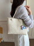 Image 2 - side profile of Chic Summer Casual Woven Rope Knot Floral Tote Bag - Your Essential Beach Companion