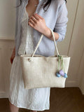 Image 3 - back view of Chic Summer Casual Woven Rope Knot Floral Tote Bag - Your Essential Beach Companion