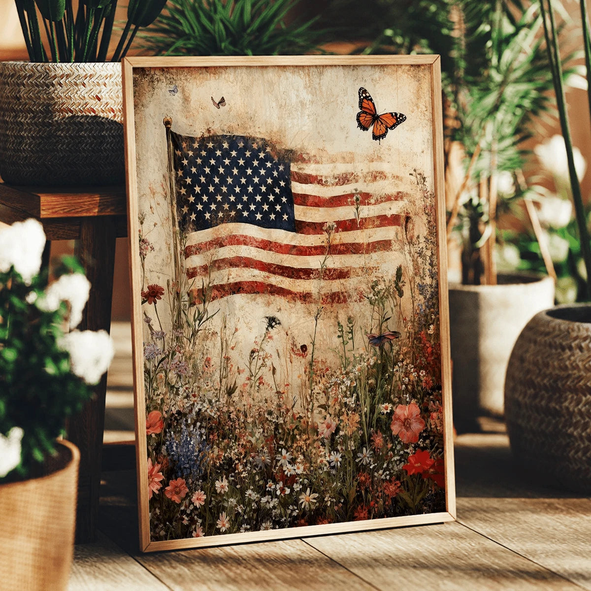 Vintage American Flag Wildflowers Wall Art | Canary Houze
