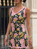 Close-up of tie-back detail on boho vacation mini dress