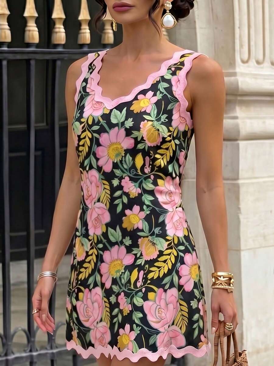 Close-up of tie-back detail on boho vacation mini dress