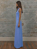 Side view of Elegant Round Neck Drop Armhole Maxi Dress for Women - Perfect for Graduation, Weddings, and Beach Vacations for women styling