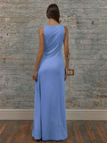Back view of Elegant Round Neck Drop Armhole Maxi Dress for Women - Perfect for Graduation, Weddings, and Beach Vacations for women styling