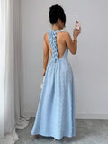 Blue backless A-line dress view 1