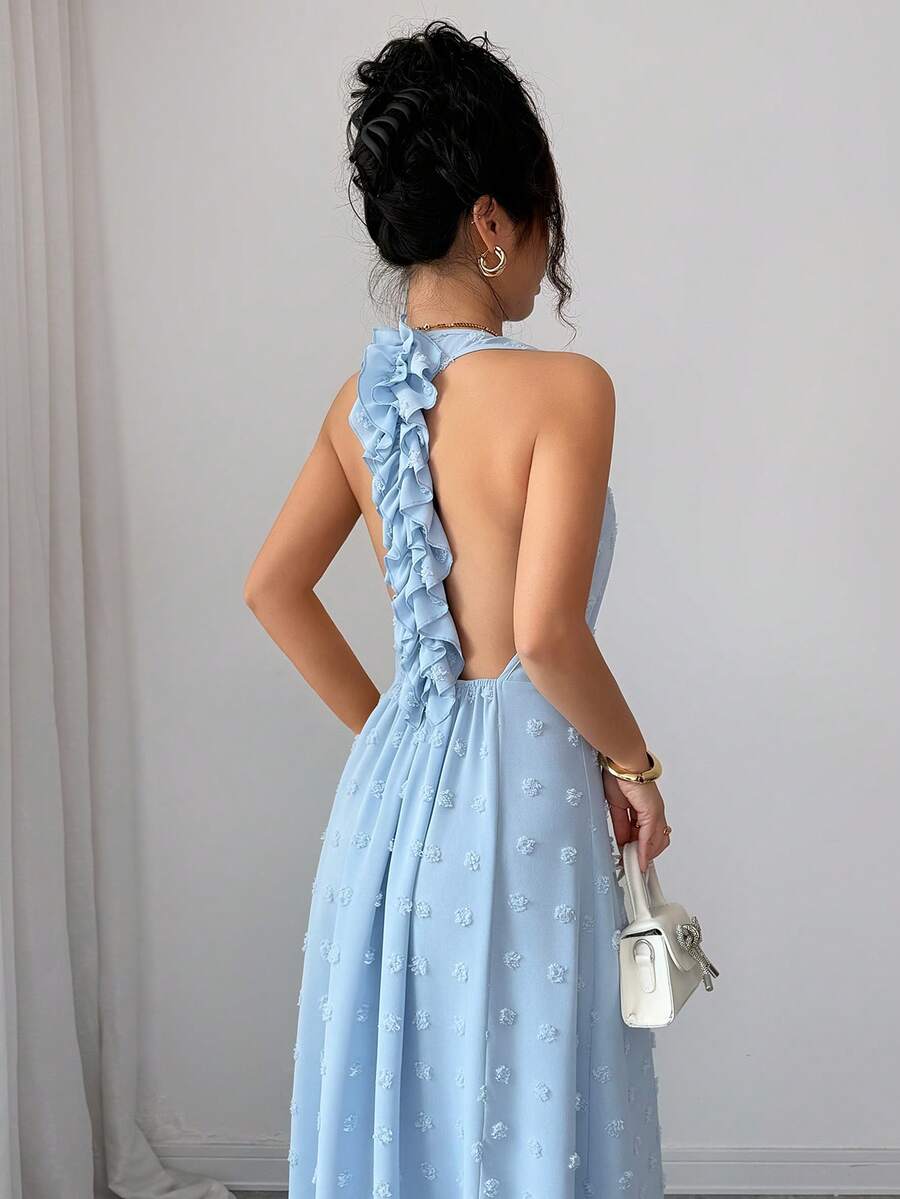 Blue backless A-line dress view 2