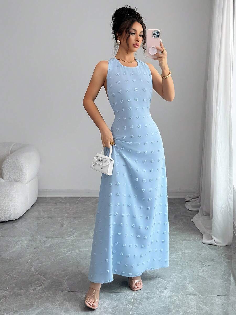 Blue backless A-line dress view 4