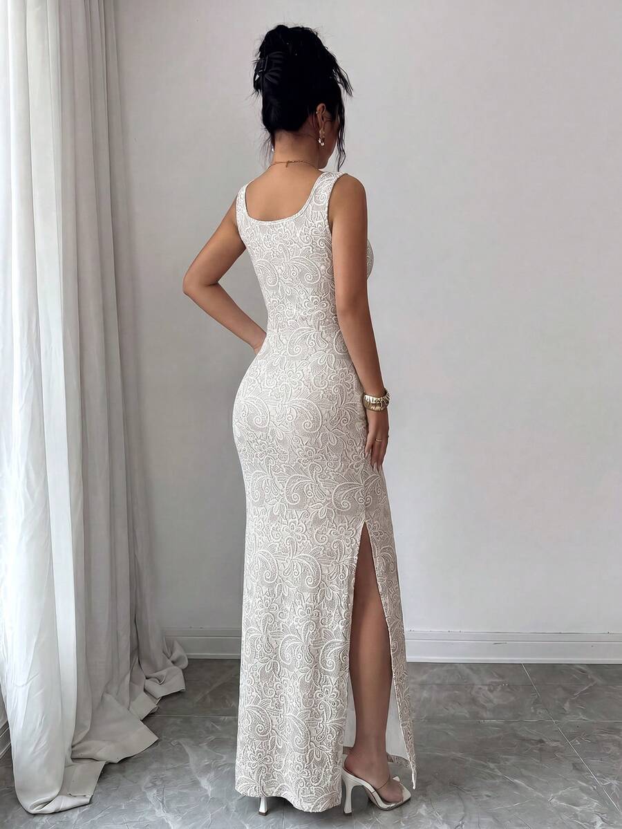 Apricot split maxi dress view 3