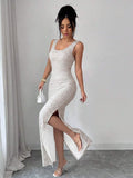 Apricot split maxi dress view 4