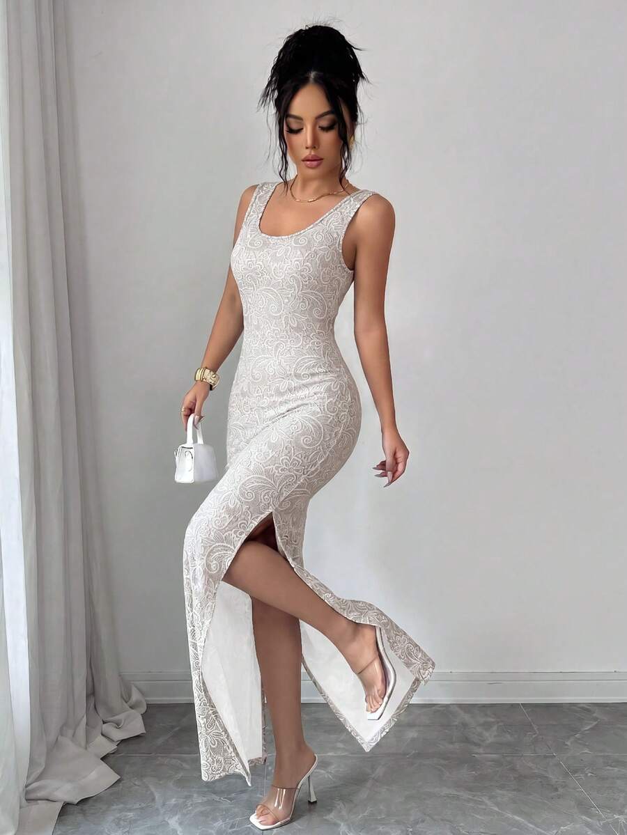 Apricot split maxi dress view 4