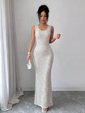 Apricot split maxi dress view 5