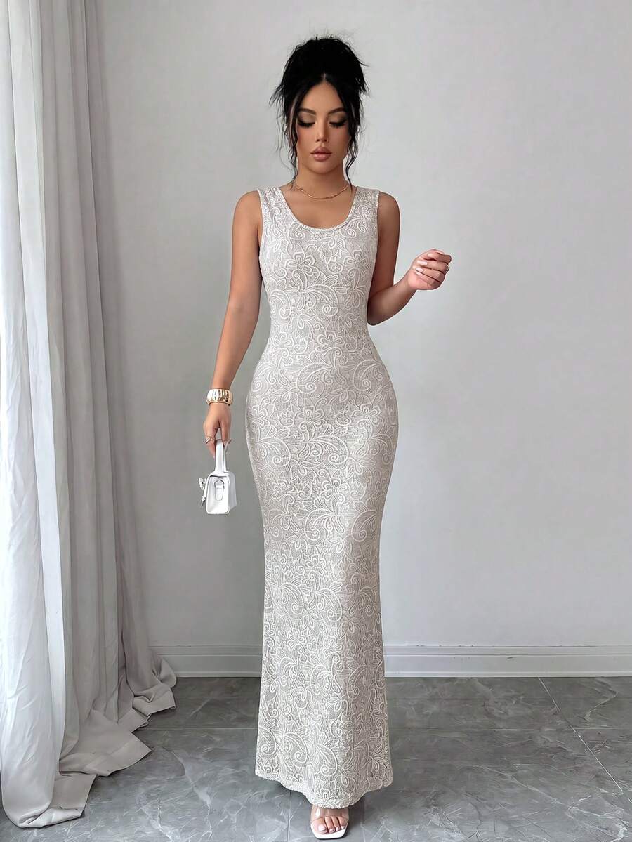 Apricot split maxi dress view 5
