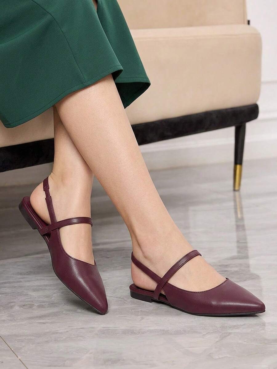 Back view of Women’s Pointed Toe Rivet Flat Loafers for Effortless Daily Style and Holiday Charm with burgundy pointed toe flat styling
