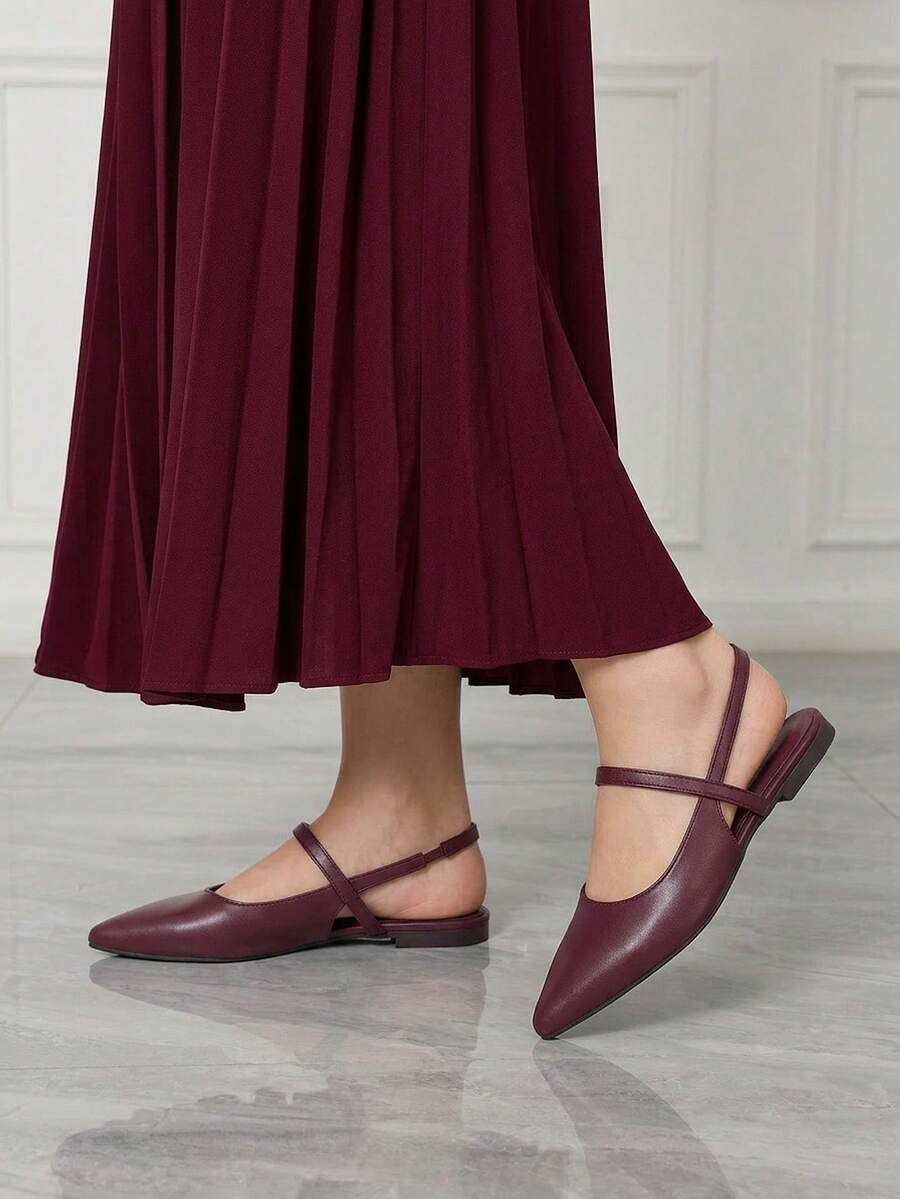 Detail view of Women’s Pointed Toe Rivet Flat Loafers for Effortless Daily Style and Holiday Charm with burgundy pointed toe flat styling