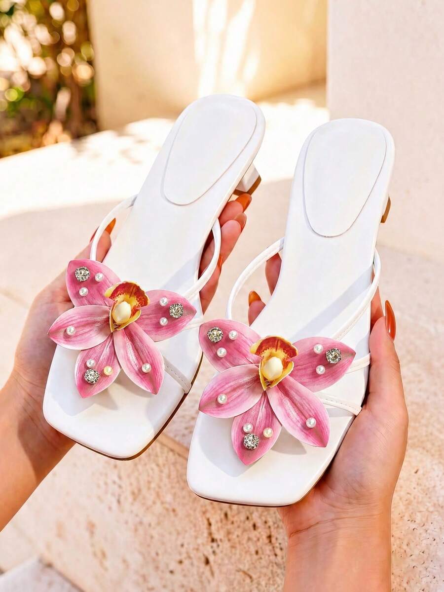 Front view of Elegant 3D Yellow Flower High Heel Sandals for Wedding, Beach & Summer Parties for shoes styling